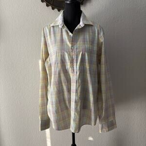 BUGATCHI Men's Shirt "LEMON" Flamingos Plaid Sz M Preppy Sustainable Naturalist